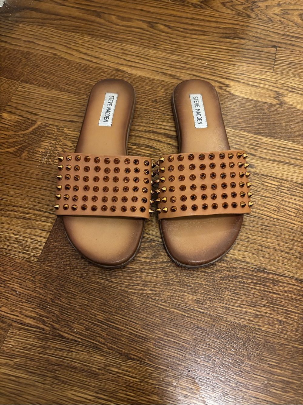Steve Madden Cognac Studded Slide Sandals